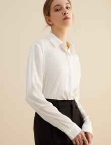img 2 attached to Escalier Women'S Silk Blouse Long Sleeve Satin Button Down Shirt Casual Work Office Silky Blouse Top