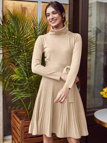 img 1 attached to Sollinarry Women'S Turtleneck Long Sleeve Knit Sweater Dress Slim Fit Pleated Midi Dress With Belt