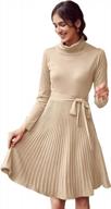 sollinarry women's turtleneck long sleeve knit sweater dress slim fit pleated midi dress with belt logo