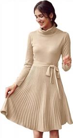 img 4 attached to Sollinarry Women'S Turtleneck Long Sleeve Knit Sweater Dress Slim Fit Pleated Midi Dress With Belt