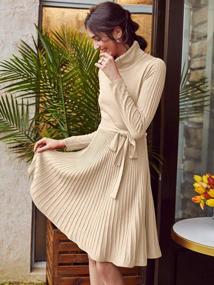 img 3 attached to Sollinarry Women'S Turtleneck Long Sleeve Knit Sweater Dress Slim Fit Pleated Midi Dress With Belt