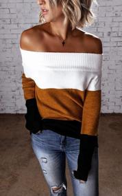 img 2 attached to Oversized Off-Shoulder Color Block Sweater Dress For Women - Long Sleeve Knit Pullover Top By Angashion