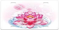 ambesonne flower license plate, mandala motif orient yoga theme lotus flower with abstract mantis and dots photo, high gloss aluminum novelty plate, 5.88" x 11.88", pink logo