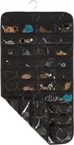 img 4 attached to Caroeas Dual-Sided Jewelry Display Bag - Hanging Closet Organizer With Metal Hanger, Foldable Necklace And Earring Holder, Dust-Proof Accessory Organizer For Rings, Watches And More (Black)