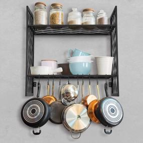 img 2 attached to MaidMAX Pot Rack, 2 Tier Wall Mounted Pot And Pan Rack Pot Storage Shelf Hanging Pot Rack With 14 S Hooks For Pans Utensils Wall Or Counter, Adjustable Height, 23.6'' X 11.8'' X 23.6'', Black