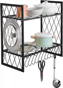 img 4 attached to MaidMAX Pot Rack, 2 Tier Wall Mounted Pot And Pan Rack Pot Storage Shelf Hanging Pot Rack With 14 S Hooks For Pans Utensils Wall Or Counter, Adjustable Height, 23.6'' X 11.8'' X 23.6'', Black