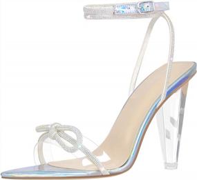 img 4 attached to Women'S Rhinestone Bow Knot Sandals - LISHAN Clear Strappy Chunky Block 4In Heels