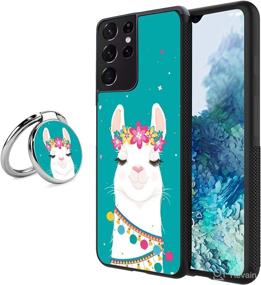 img 4 attached to 🌸 Black Samsung Galaxy S21 Ultra Case Flower Alpaca with Ring Holder Stand - 360° Rotation Ring Grip Kickstand - Soft TPU and PC Anti-Slip Design - Protective Case