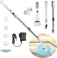 🧼 cordless rechargeable electric spin scrubber with adjustable extension arm, 5 replaceable brush heads & broom holder - ideal for bathroom, tub, tile, floor cleaning logo