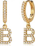 fettero 18k gold plated personalized initial earrings with cubic zirconia. perfect gift for women in alphabet a-z logo