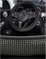 🚗 u&m leather steering wheel cover: crystal bling bling rhinestones, non-slip women steering wheel protector (black, 38cm) logo