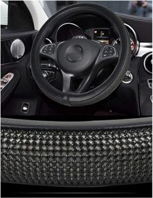 img 4 attached to 🚗 U&M Leather Steering Wheel Cover: Crystal Bling Bling Rhinestones, Non-Slip Women Steering Wheel Protector (Black, 38cm)