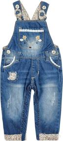 img 4 attached to KIDSCOOL SPACE Embroidered Denim Overalls: Adorable Fashion Jeans for Baby & Little Kids