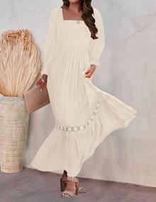 img 1 attached to Women'S Boho Maxi Dress: ZESICA Long Sleeve Square Neck Smocked High Waist A Line Lace Trim Flowy Dress