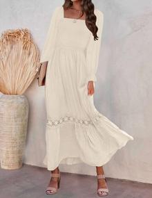 img 2 attached to Women'S Boho Maxi Dress: ZESICA Long Sleeve Square Neck Smocked High Waist A Line Lace Trim Flowy Dress