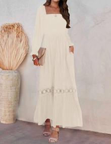 img 3 attached to Women'S Boho Maxi Dress: ZESICA Long Sleeve Square Neck Smocked High Waist A Line Lace Trim Flowy Dress