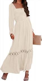 img 4 attached to Women'S Boho Maxi Dress: ZESICA Long Sleeve Square Neck Smocked High Waist A Line Lace Trim Flowy Dress
