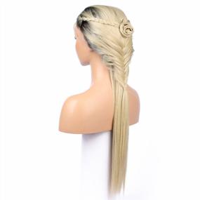 img 4 attached to FUHSI Kanekalon Fiber Dark Roots Two Tone Full Lace Wig Real Natural For Women–Soft&Smooth, Straight&No Shedding, Comfortable&Adjustable For Perfect Fit –2T613# Ombre Blonde 250D 22