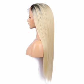 img 2 attached to FUHSI Kanekalon Fiber Dark Roots Two Tone Full Lace Wig Real Natural For Women–Soft&Smooth, Straight&No Shedding, Comfortable&Adjustable For Perfect Fit –2T613# Ombre Blonde 250D 22