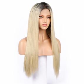img 3 attached to FUHSI Kanekalon Fiber Dark Roots Two Tone Full Lace Wig Real Natural For Women–Soft&Smooth, Straight&No Shedding, Comfortable&Adjustable For Perfect Fit –2T613# Ombre Blonde 250D 22