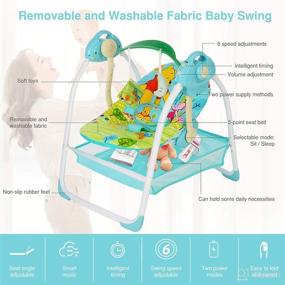 img 3 attached to Blue Baby Swing for Infants, Music and Sounds, Timed Motion Function, Newborn Swing with 👶 6 Motions, 2 Toys, Plush Seat & Soft Head Support, Machine Washable Fabric - Baby Essentials