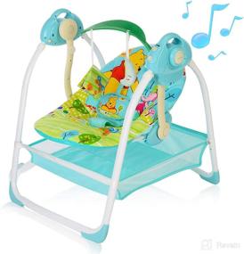img 4 attached to Blue Baby Swing for Infants, Music and Sounds, Timed Motion Function, Newborn Swing with 👶 6 Motions, 2 Toys, Plush Seat & Soft Head Support, Machine Washable Fabric - Baby Essentials