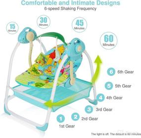 img 1 attached to Blue Baby Swing for Infants, Music and Sounds, Timed Motion Function, Newborn Swing with 👶 6 Motions, 2 Toys, Plush Seat & Soft Head Support, Machine Washable Fabric - Baby Essentials