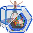 merax 55" children's trampoline with safety net enclosure, 4.5ft mini trampoline for toddlers and kids, indoor/outdoor ball pit rebounder for ages 1-7 logo
