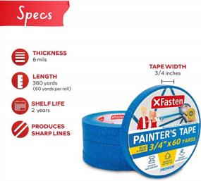img 3 attached to XFasten Blue Painters Tape, Multi-Use, 3/4 Inches X 60 Yards (Pack Of 6) Blue Painters Masking Tape Bulk - Sharp Edge Line Technology, Produces Sharp Lines Residue-Free Wall Trim Tape