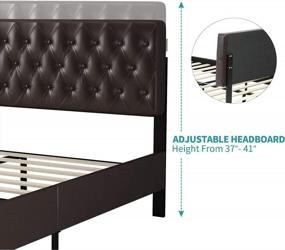 img 1 attached to Full Size Faux Leather Upholstered Platform Bed Frame By Mecor With Adjustable Button Tufted Headboard, Wooden Slat Support System, Brown Finish - Easy Assembly, No Box Spring Required