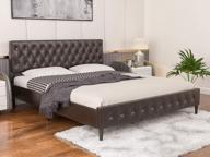 full size faux leather upholstered platform bed frame by mecor with adjustable button tufted headboard, wooden slat support system, brown finish - easy assembly, no box spring required logo