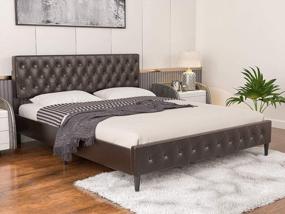img 4 attached to Full Size Faux Leather Upholstered Platform Bed Frame By Mecor With Adjustable Button Tufted Headboard, Wooden Slat Support System, Brown Finish - Easy Assembly, No Box Spring Required