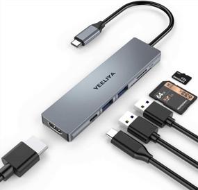 img 4 attached to YEELIYA 7-в-1 USB-адаптер-концентратор типа C с 4K HDMI, 2 портами USB 3.0, устройством чтения карт SD / MicroSD и портом для зарядки PD для MacBook Pro и других ноутбуков типа C - легкий портативный алюминий