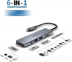 img 2 attached to YEELIYA 7-в-1 USB-адаптер-концентратор типа C с 4K HDMI, 2 портами USB 3.0, устройством чтения карт SD / MicroSD и портом для зарядки PD для MacBook Pro и других ноутбуков типа C - легкий портативный алюминий