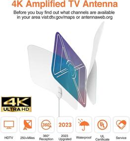 img 3 attached to Цифровая телевизионная антенна высокой четкости с радиусом действия более 250 миль с усилителем сигнала 4K - поддержка 1080P Freeview HDTV для всех типов внутренних телевизоров!