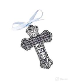 img 1 attached to Bless The Child - Guardian Angel Baby Boy Crib 👼 Cross Pewter Medal: Christening & Baby Shower Keepsake with Blue Ribbon