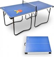 portable foldable ping pong table - 6’x3’ preassembled mini table tennis table with net, paddles, and balls by win.max - convenient and easy storage logo
