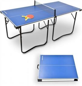 img 4 attached to Portable Foldable Ping Pong Table - 6’X3’ Preassembled Mini Table Tennis Table With Net, Paddles, And Balls By WIN.MAX - Convenient And Easy Storage