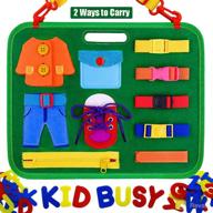 🔠 montessori toddler busy board: portable with strap, handle, and removable alphabet & numbers for learning clothing button and zipper practice, ideal travel toy for montessori kids logo