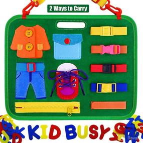img 4 attached to 🔠 Montessori Toddler Busy Board: Portable with Strap, Handle, and Removable Alphabet & Numbers for Learning Clothing Button and Zipper Practice, Ideal Travel Toy for Montessori Kids