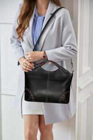 img 3 attached to Designer Ladies Handbag - HESHE Vintage Genuine Leather Top Handle Satchel Shoulder Bag Crossbody Purse