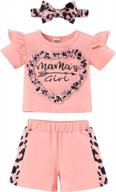 3pcs summer outfit for toddler girls: daddy's mama's girl t-shirt, shorts & headband set logo