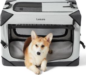 img 4 attached to 🐶 Lesure Collapsible Dog Crate - Portable Dog Travel Crate Kennel for Medium Dogs, 4-Door Pet Crate with Sturdy Mesh Windows, Ideal for Indoor & Outdoor Use (Light Gray)