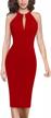 stunning womens halter neck cocktail dress with plunging keyhole, flattering pleats and alluring ruching for a slim fitted bodycon pencil style logo