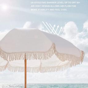 img 1 attached to 🌴 AMMSUN 7.5ft Fringe Tassel Beach Umbrella | Heavy Duty Windproof | UPF 50+ UV Protection | Commercial Grade | White Boho Style | Air Vent | Premium Wood Pole & Carry Bag (White)