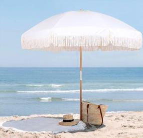 img 4 attached to 🌴 AMMSUN 7.5ft Fringe Tassel Beach Umbrella | Heavy Duty Windproof | UPF 50+ UV Protection | Commercial Grade | White Boho Style | Air Vent | Premium Wood Pole & Carry Bag (White)