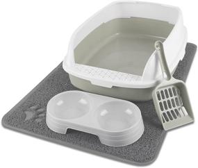 img 4 attached to 🐱 Kitten Starter Kit: Low Entry Cat Litter Box with Lid, 4 PCS, High Sided Shield Cover, Including Litter Mat, Poop Scooper, Feeding Bowl - Small Grey, Ideal for Kittens Under 6 Months