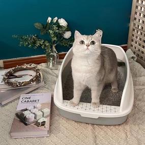 img 3 attached to 🐱 Kitten Starter Kit: Low Entry Cat Litter Box with Lid, 4 PCS, High Sided Shield Cover, Including Litter Mat, Poop Scooper, Feeding Bowl - Small Grey, Ideal for Kittens Under 6 Months