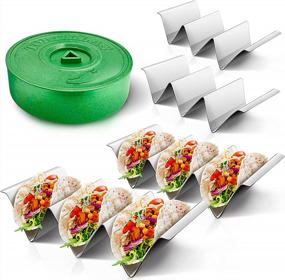img 4 attached to Set Of 4 CHEFLY Stainless Steel Taco Holders And 8.7 Inch Tortilla Warmer Kit - Dishwasher-Safe And Microwavable For Ultimate Convenience