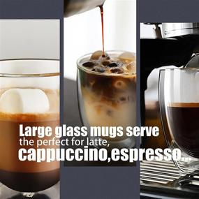 img 1 attached to ☕ Кофейные чашки PunPun Clear - Двухслойные стаканчики из стекла для эспрессо с большой ручкой (380мл, Набор из 2)